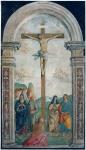 Marco Palmezzano, Forlì, 1459-1539, Il Crocifisso, la Madonna e i Santi Francesco, Chiara, Giovanni Evangelista e Maddalena, 1492