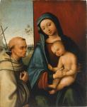 Lorenzo Costa, Ferrara, 1460 circa - Mantova, 1535, La Madonna con il Bambino e San Francesco, 1504 - 1505